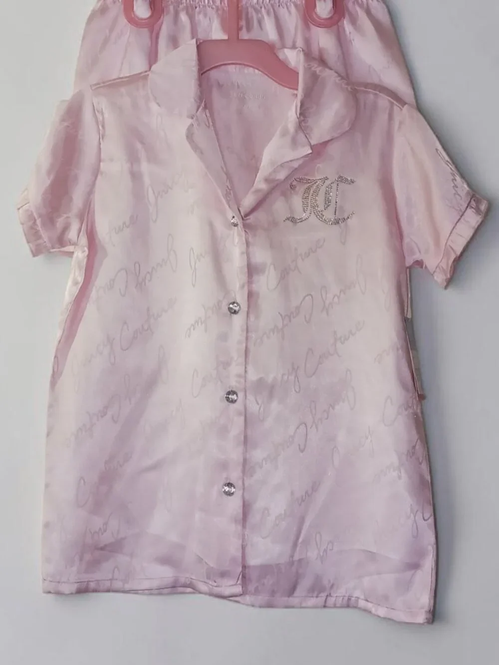 NWT Juicy Couture Girls Size 7/8 Pink Satin Pajama Set Logo Sleepwear